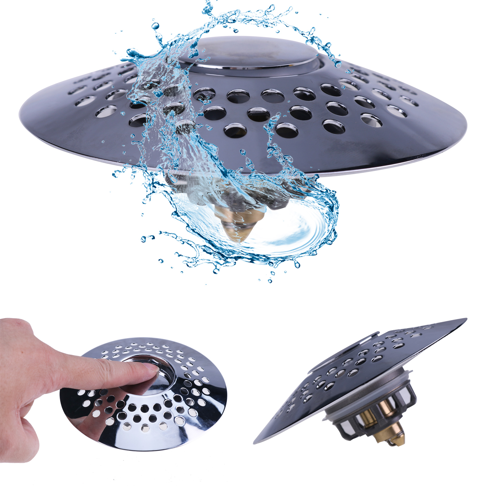 Drain Buddy Bathtub Drain Stopper in Chrome Finish with Hair Catcher