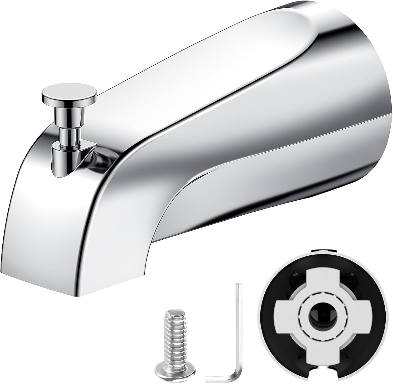 Universal Bathtub Tub Spout with Diverter, Fits 1/2" Slip-Fit Copper Pipe Connection, Pull Down Bathtub Faucet Spout Replacement, Easy Installation (Chrome)