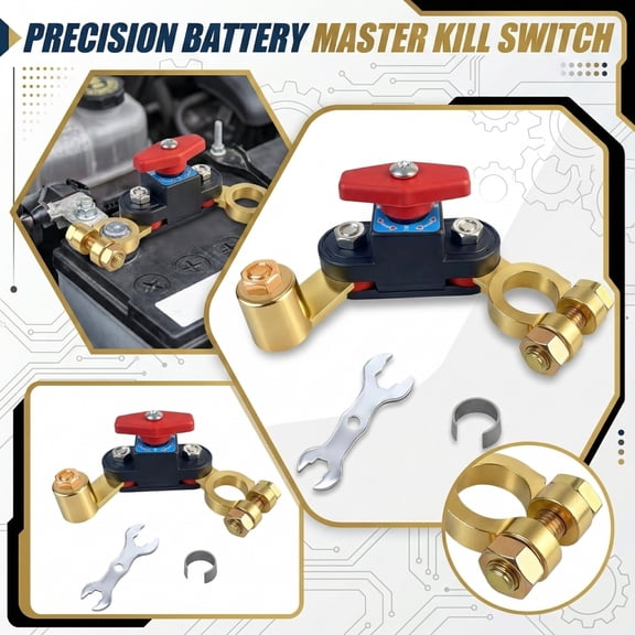 Battery Quick Disconnect, Heavy Duty, Car Battery Disconnect Switch, Battery Disconnect, Top Post Battery Terminal, Circuit Breaker, 12V 24V, Battery Post Terminals, Brass