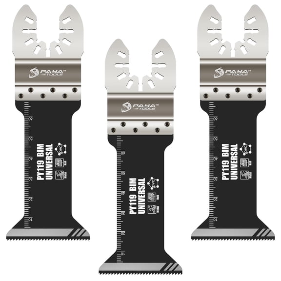 Universal Bi-Metal Power Oscillating Tool Blades with Stainless Steel Holder,1-1/2" Multitool Blades for Wood & Nails, Wood, Drywall,PVC (3-Pack)