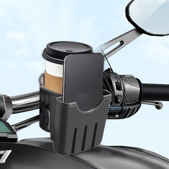 Universal Bicycle Cup Holder with Phone Mount, Adjustable Water Bottle Holder for E-Bike, Scooter and Bicycle, Coffee Cup and Milk Tea Carrier for Daily Commuting, Travel and Riding, Black