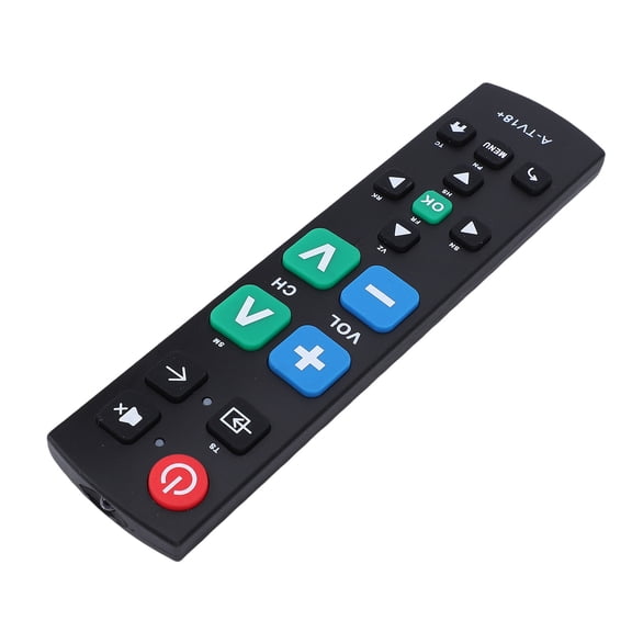 Universal Big Button TV Remote Control Replacement For Seniors Easy Access Infrared Controller Compatible With Multiple Brands Black Finish Compact 4.72 Inches / 12 cm Length