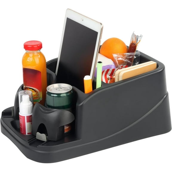 Universal Big Center Console for Cars Trucks Minivans SUVs Car Console Organizer with 2 Adjustable Cup Holders Seatbelt for Secure Hold Car Seat Organizer Truck Floor Console