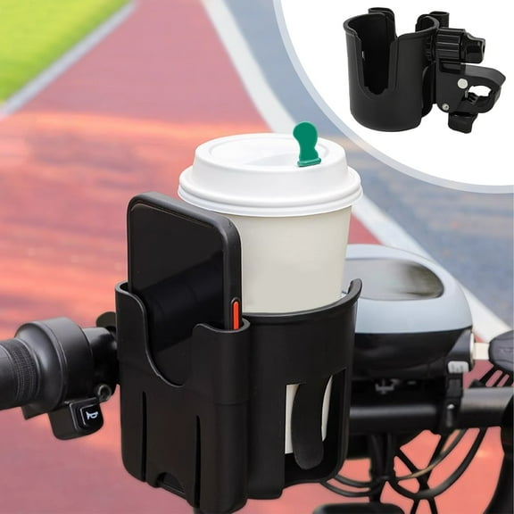 Universal Bike Cup Holder & Phone Mount - 2-in-1 Handlebar Bracket for Water Bottles, Coffee Mugs & Phones Up to 6.5", ABS & Leather Construction, Non-Slip TPR Design, Fits Bicycles, Cars, Wheelchairs