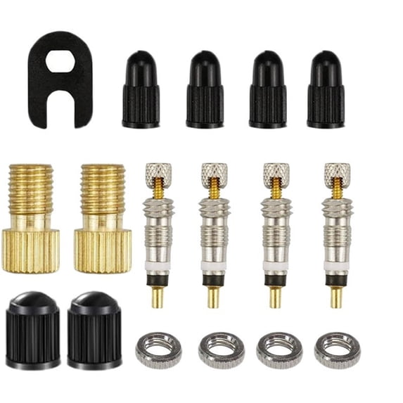 Universal Bike Valve Core Tool Kit - Presta to Schrader Adapter with Valve Cores, Caps, and Removal Tool for MTB, Road, and Electric Bikes (15-Piece Set)
