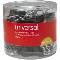 Universal Binder Clips with Storage Tub Black Silver 60 Count