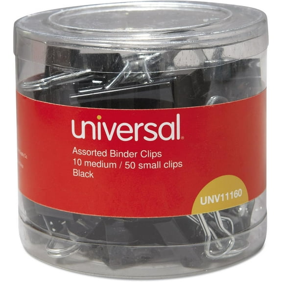 Universal Binder Clips with Storage Tub Black Silver 60 Count