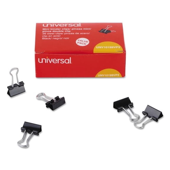 Universal  Binder Mini Clips, Black & Silver - 36 per Pack