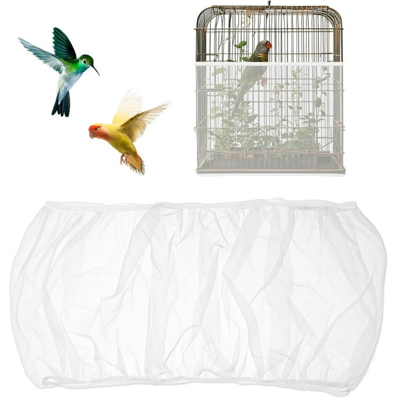 Universal Bird Cage Seed Catcher Guard, Stretchy Mesh Net Cover for Bird Cages, Adjustable Mess Proof Skirt for Parrot Parakeet Lovebird Enclosures