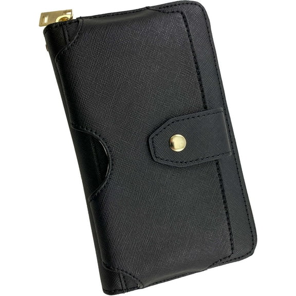 Universal Black Clutch Bag Wallet Case with Lanyard Strap for iPhone 11 XR Xs Galaxy S8/S9, Jitterbug Smart2, Moto Z3 Z4, LG V40 G8 G7