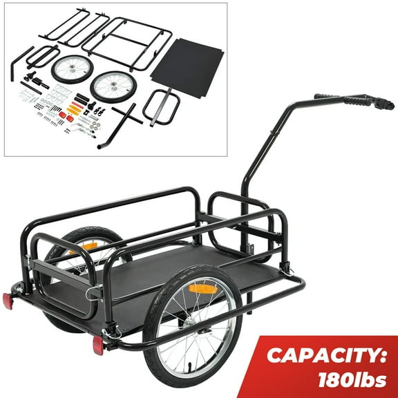 Universal Black Steel Bicycle Frame Foldable Bicycle Cargo Trailer w/Hitch