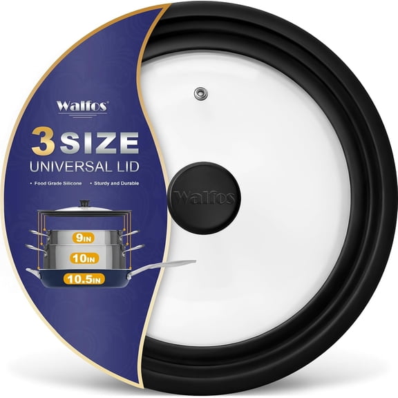 Universal Black Tempered‑Glass Pot Lid Fits 9/10/10.5 Inch Pots & Skillets, BPA‑Free Heat‑Resistant Silicone Rim, Dishwasher‑Safe Cookware Cover