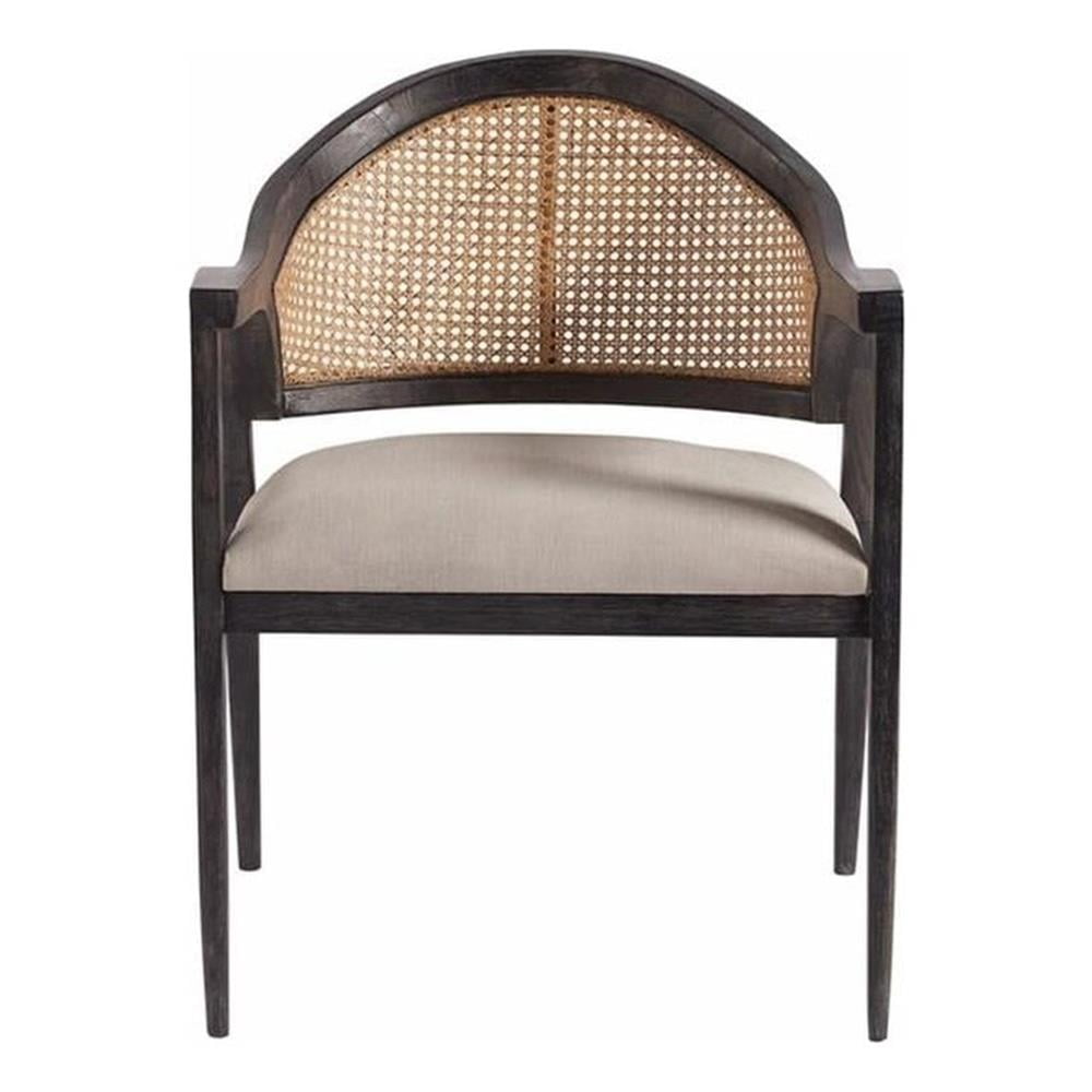 Ebony Black Wood and Beige Cane Accent Chair