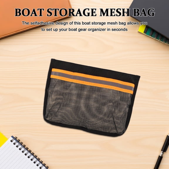 Universal Boat Caddy Mesh Bag Black Reflective Material with Easy Adhesive Installation