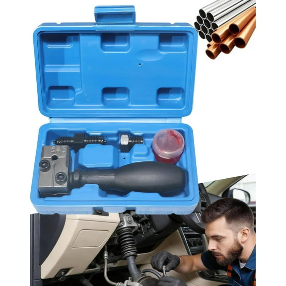 Universal Brake Line Flaring Tool Kit Heavy Duty Double Flare Tool , Fuel & Brake Line Repair for Cars, Trucks, Motorcycles, Complete with Storage Case(1set-L)