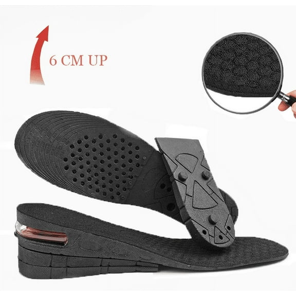 Universal Breathable Height Increase Insoles: 3 Layers, 1.2 to 2.4 Inches, Non-Slip Shoe Lift Inserts with Variable Height and Air Cushion for Women and Men - 1 Pair (Black)