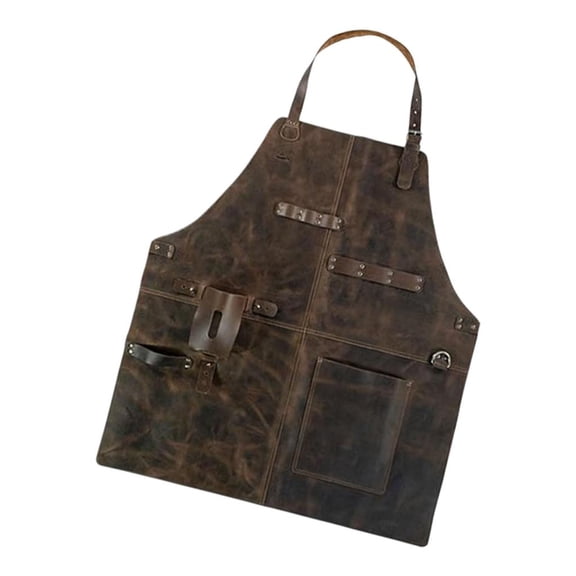 Universal Brown Synthetic Leather Work Apron Heat Resistant Simple Care For Adults
