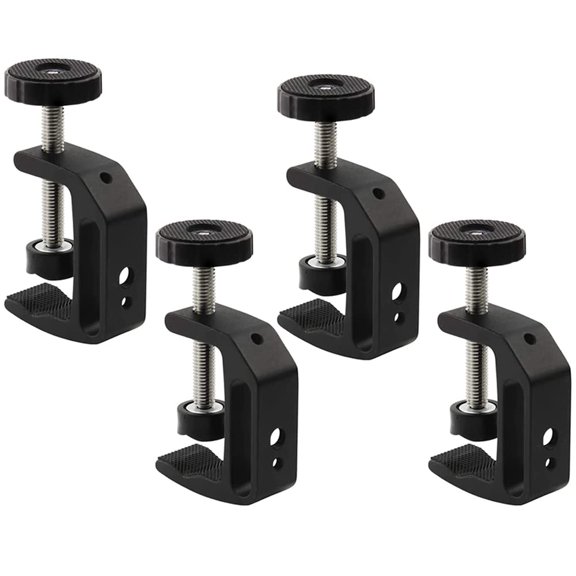 Universal C-Clamp Aluminum Support Holder with 1/4" and 3/8" Thread Black (4 Pack)