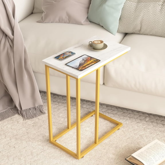 Universal C-Shaped Side Table Set of 2, Gold Multi-Functional Snack & TV Tray for Living Room Bedroom Space Saving Design