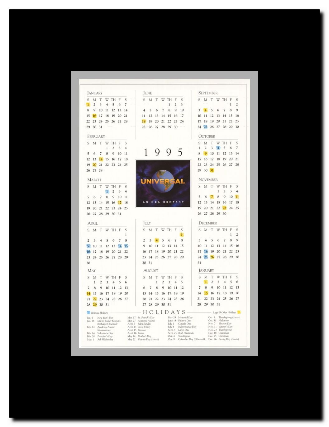 Universal Calendar Framed Movie Poster
