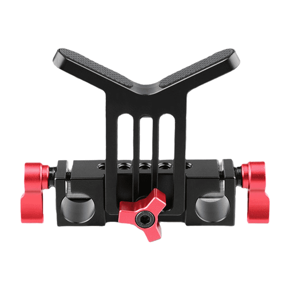 Universal Camera Lens Support with Standard 15mm Double Rod Clamp Rail Block for DSLR Camera Rig Shoulder Support System,1 * double-hole pipe clamp lens holder bracket,Black & Red