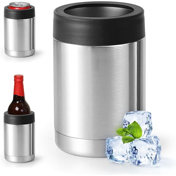 Universal Can Cooler, Fits 12-16oz Cans & Bottles, Double-Walled for Beach
