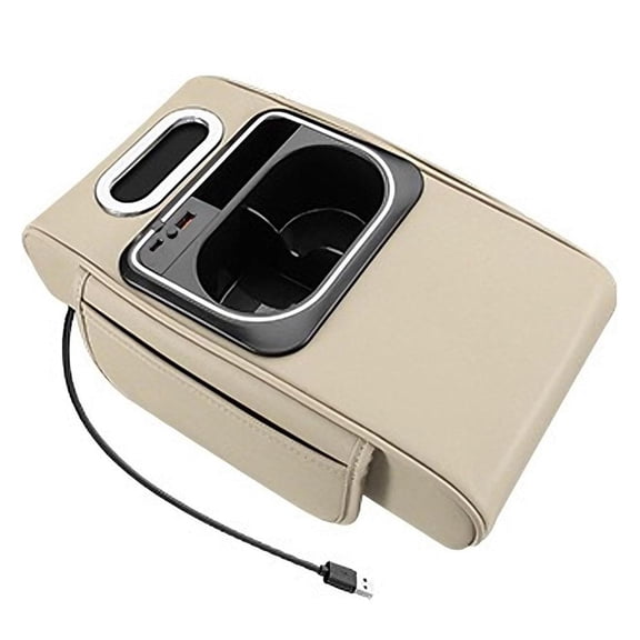 Universal Car Armrest Box Height Increasing Pad, Multifunctional Storage Box with Tissue Holder, Cup Holder, Ambient Light, USB Charging Port Universal Center Console Armrest Organizer