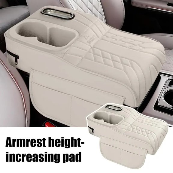 Universal Car Armrest Cushion Heightening Pad Multifunctional Center Console Cover With Cup Holder Tissue Slot Side Storage Bag
