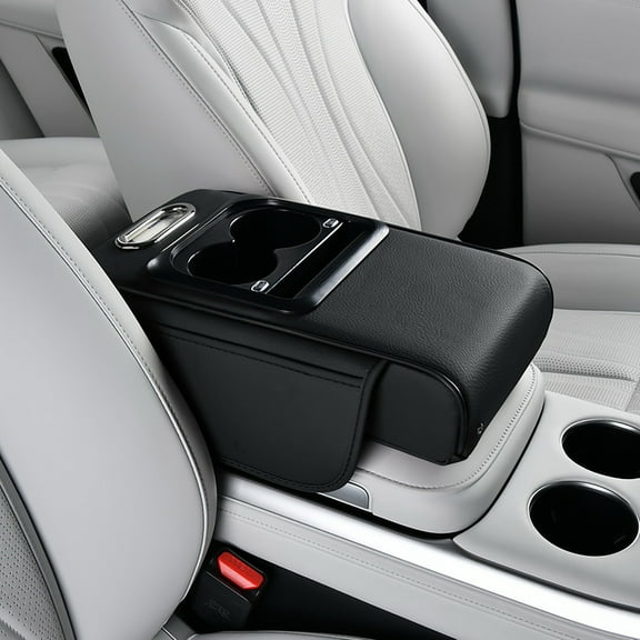 Universal Car Armrest Organizer – With USB Charging Ports & Cup Holder, Helps Store Phones & Small Items, Functional Car Seat Armrest Pad, Keeps Car Interior Tidy & Convenient, 14*8.1*2.8in, Black