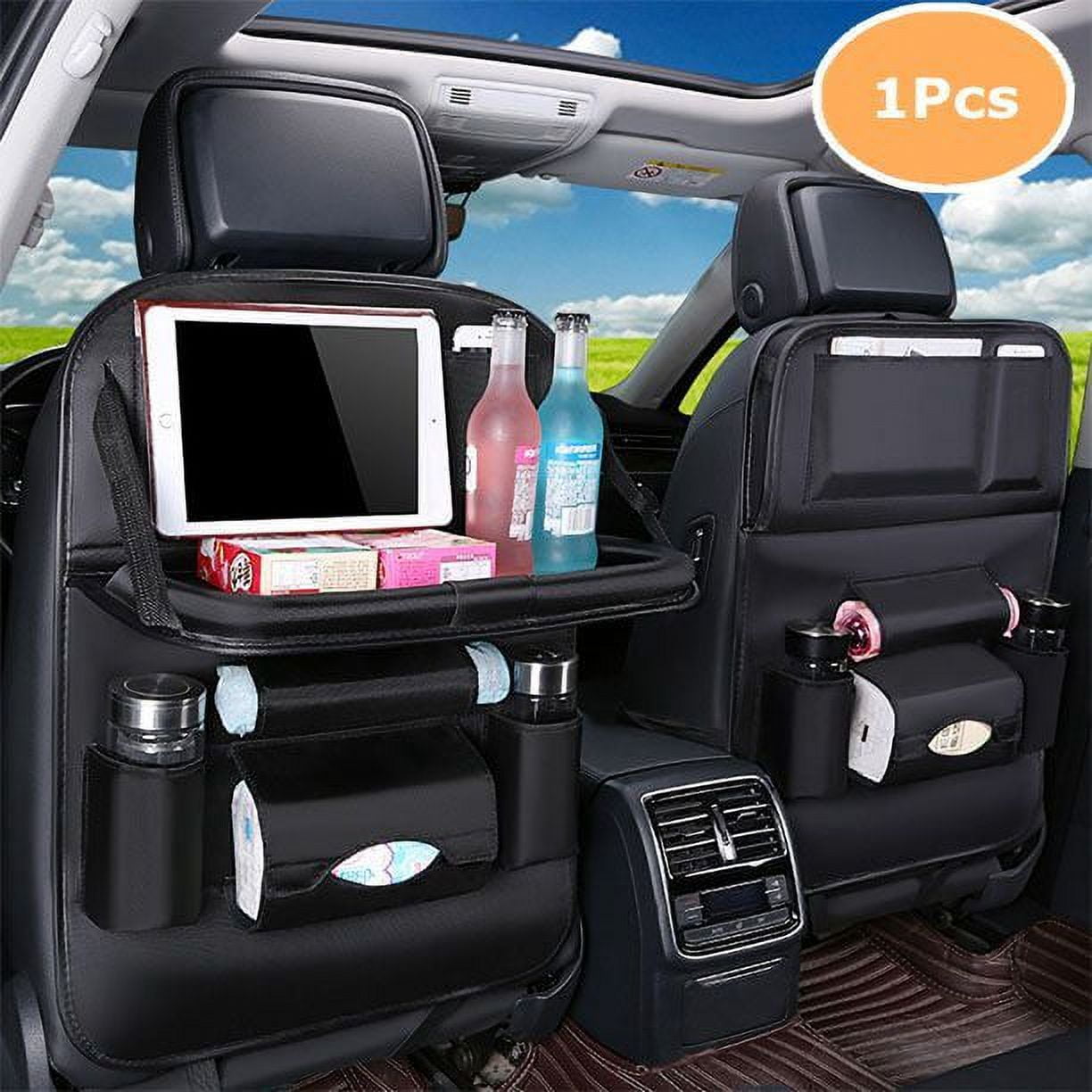 Universal Car Backseat Organizer PU Leather Multi-Pocket Fits Truck, SUV  and Saloon Car 1Pcs Black 