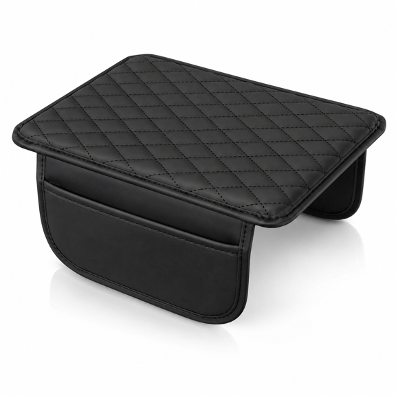 Universal Car Center Console Armrest Cover for Vehicle,Black PU Leather Pad Protector with 2 Storage Bags
