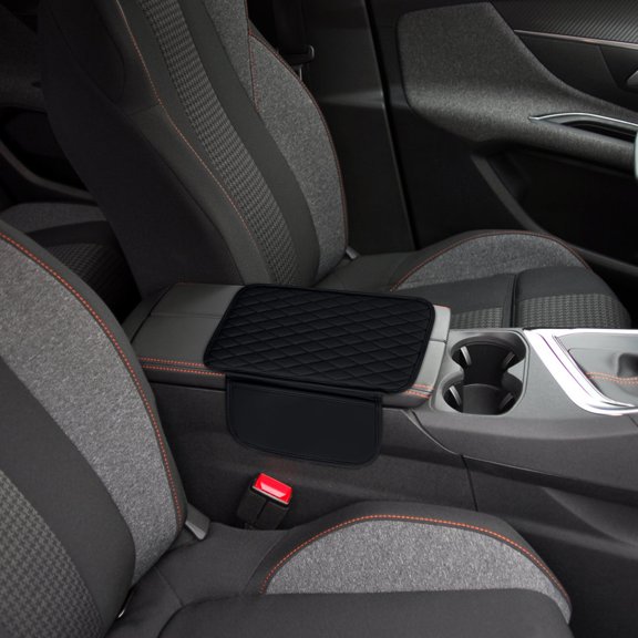 Universal Car Center Console Armrest Cushion with Storage Pocket, Faux Leather Vehicle Arm Rest Pad and Organizer for Cars, SUVs and Trucks, Black