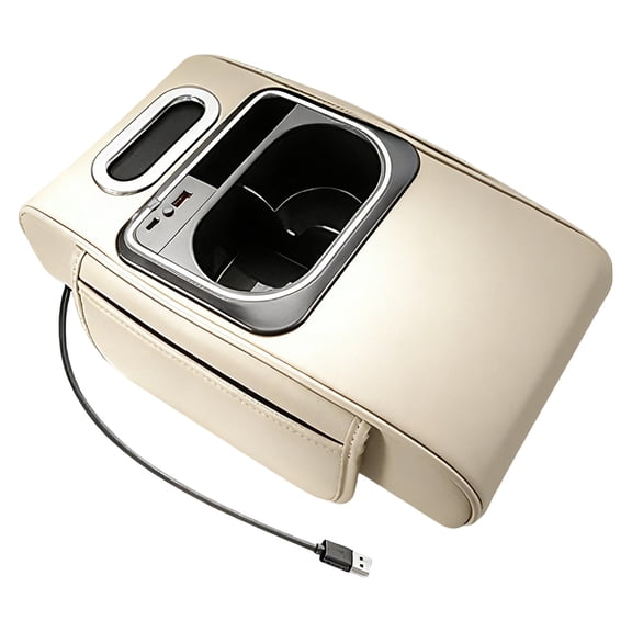 Universal Car Center Console Armrest Height Pad with Multifunctional Storage Organizer Tissue Holder Cup Holders Ambient Lighting and USB Charging Ports