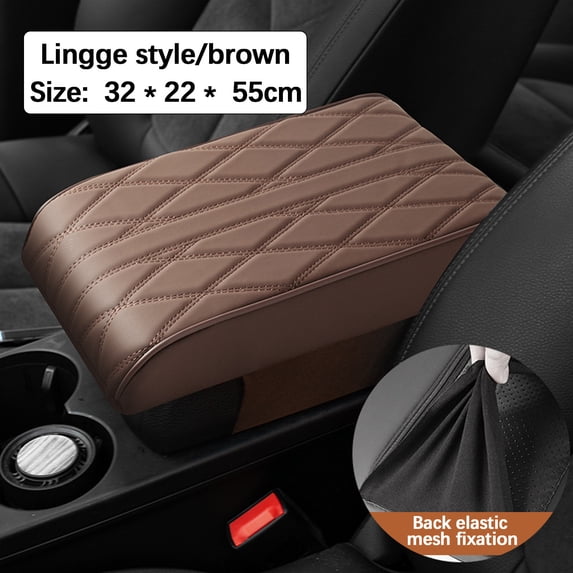 Universal Car Center Console Armrest Pad with Memory Foam, Leather Heightening Cushion Cover, Non Slip Driver Seat Arm Rest, for SUVs Trucks Sedans, Comfort Elbow Support Pad, Brown