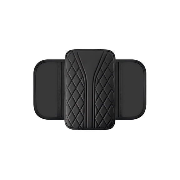 Universal Car Center Console Organizer - Extra Wide & Thick Leather Armrest Pad with Side Storage Pockets, Black