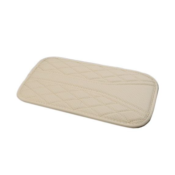 Universal Car Console Cover Center Auto Armrest Pad Elevated Faux Leather Cushion Protector With Side Pockets Beige