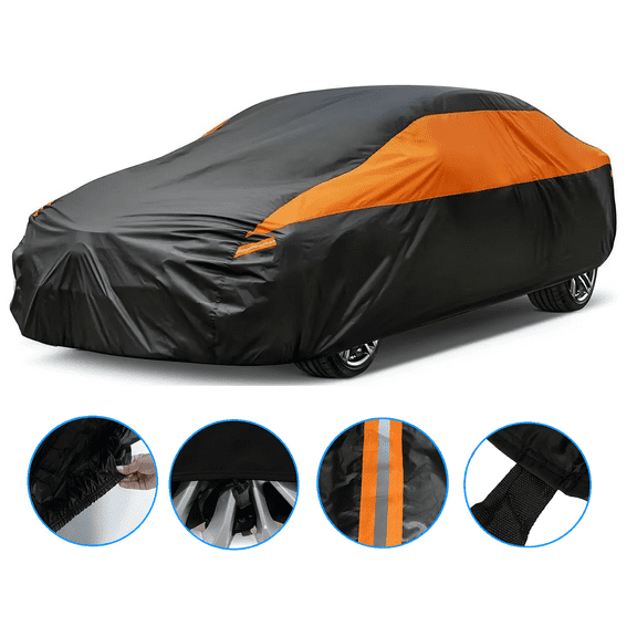 Universal Car Cover for Sedan All Weather Waterproof Automobiles Fit for Ford Mustang, Chevy Camaro, Kia Optima, Hyundai Sonata, Nissan Altima, KIA K5, Toyota Corolla etc.