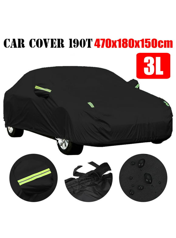 Universal Car Cover for Sedan Waterproof Anti-UV All Weather Outdoor Protection, Black 3-L