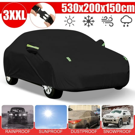 Universal Car Cover for Sedan Waterproof All Weather Anti-UV Outdoor Protection, Black 3-XXL