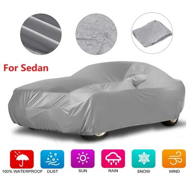 Universal Car Cover for Sedan Waterproof Dust-proof Windproof UV Resistant All Weather Outdoor Protection Silver, Size M, 178x69x59inch