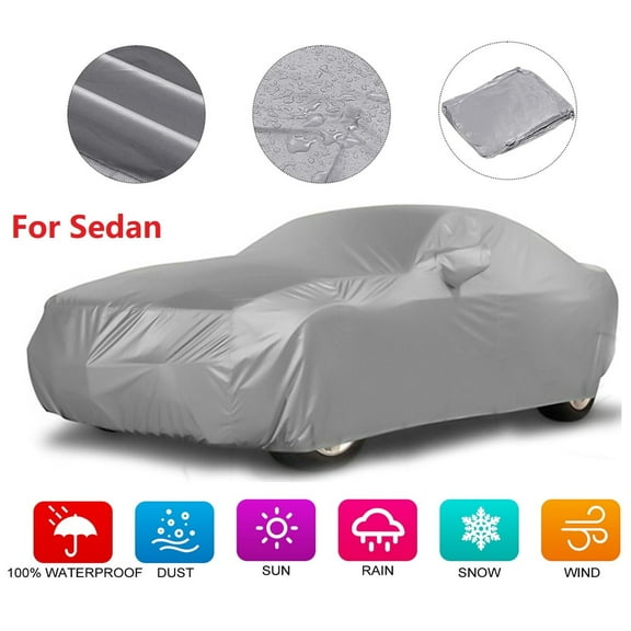 Universal Car Cover for Sedan Waterproof Dust-proof Windproof UV Resistant All Weather Outdoor Protection Silver, Size XXL, 209x79x59inch