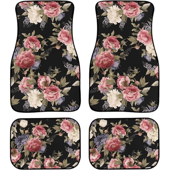 Universal Car Floor Mats Set of 4,Rustic Brown Beige Teal Western Country Cowboy Tooled Leather Vehicle Front Rear Carpets Non-Slip Rugs Auto Accessories Fit for SUV Van Truck