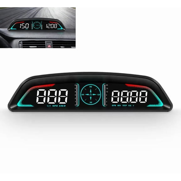 Universal Car HUD Heads-Up Display - OBD2 Smart Digital Speedometer - HD Dashboard Monitor for Speed, RPM, Water Temp, Voltage & Fuel Consumption - Plug & Play Auto Safety Alarm System