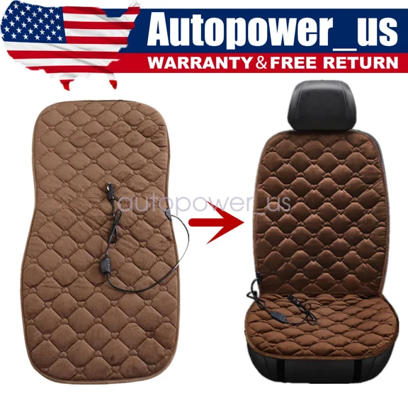 Universal Car Heated Seat Cover Cushion Heating Pad With Adjustment Switch Brown