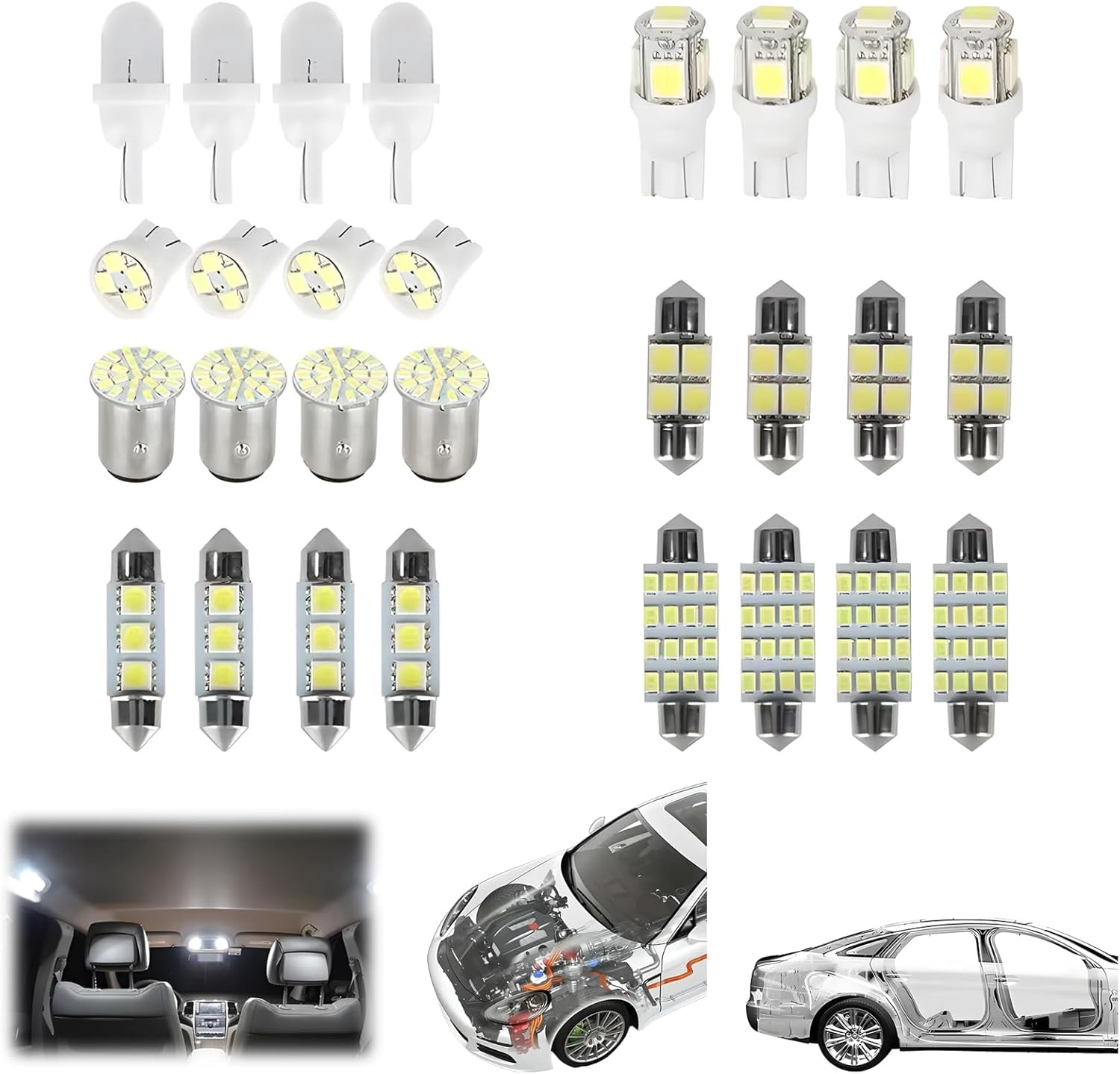 23PCS LED Car Interior Inside Lights Dome Trunk Map License Plate Lamp