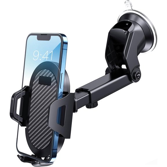 Universal Car Phone Holder Adjustable Phone Mount for Windshield | Strong Suction Cup, Multi-Angle Adjustable, One-Hand Operation, Fit for iPhone 17 Pro Max and All 4-7 Smartphones, Black