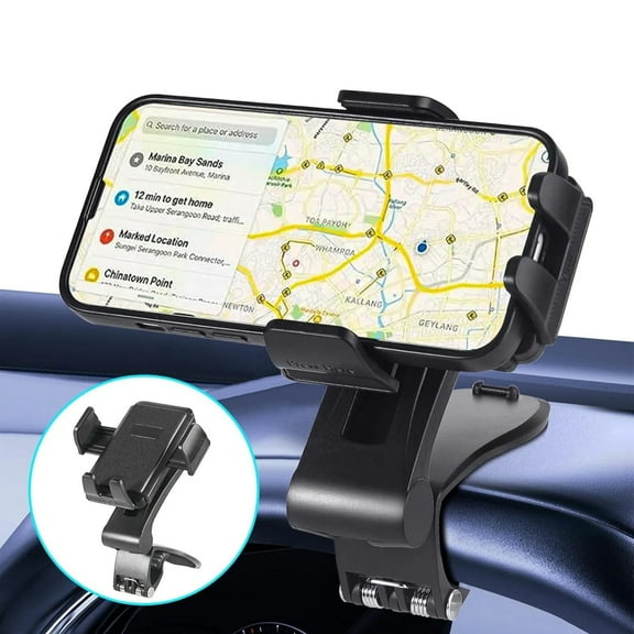 Universal Car Phone Holder Mount - Wider Clamp and Clip, Secure Grip. Dashboard, Rear View Mirror, Sun Visor, Table Compatible. Cell Phone Mount for Smartphones-Black