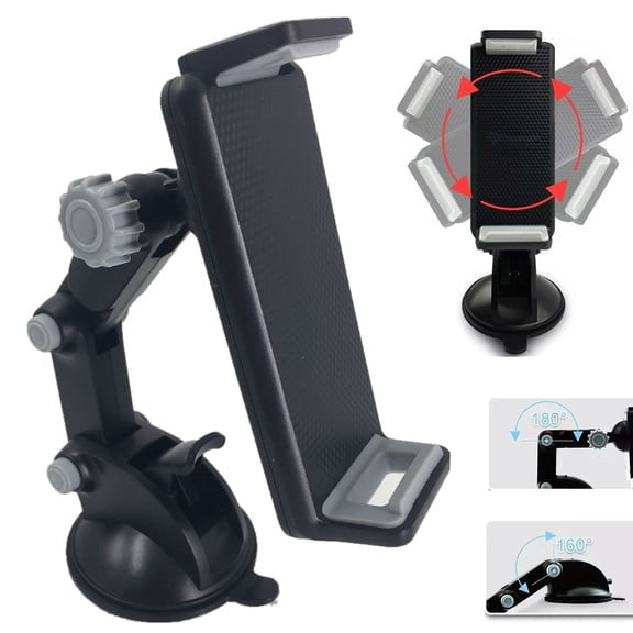 Universal Car Phone Tablet Mount Holder Suction Cup Windshield Dashboard Stand Adjustable 360 Rotation Compatible With iPhone iPad GPS Samsung Cell Phone Vehicle Mount Cradle Accessory