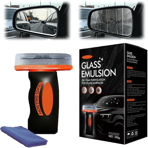 Universal Car Rain Repellent and Cleaner, Handheld Glass Oil-Film Remover, 2-In-1 Car Glass Oil Film Removal Cleaner, Glass Emulsion Cleaner, Improve Clarity for Safe Driving(1Set)