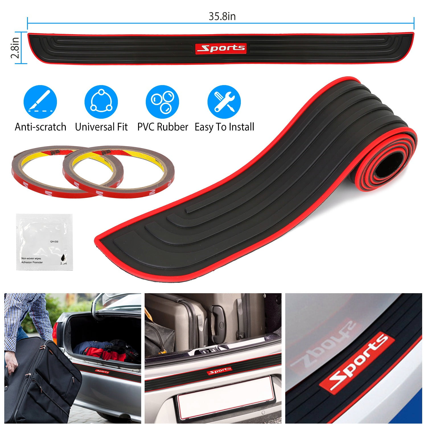 Anti-Slip Car Trunk Door Sill Plate Protector Rubber Scratch Strip